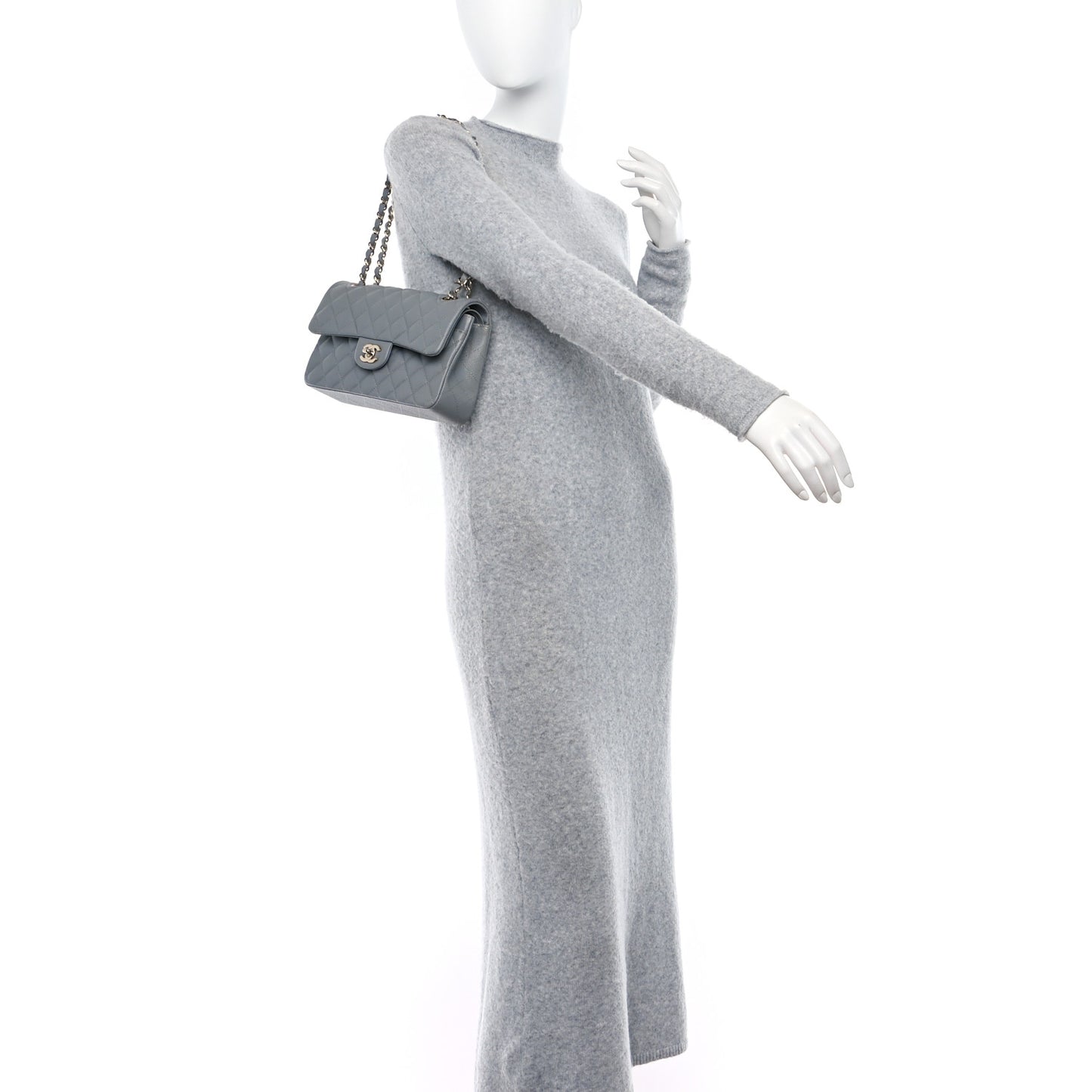 Caviar Quilted Small Double Flap Grey