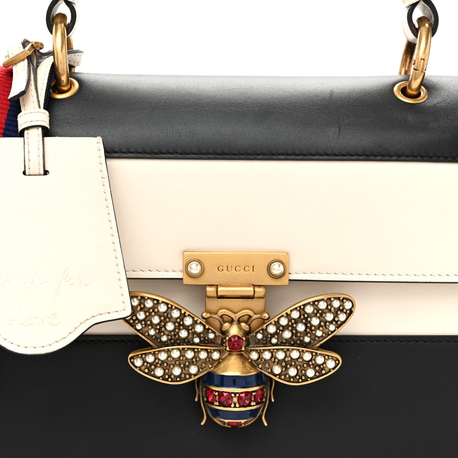 Gucci Calfskin Sylvie Web Small Queen Margaret Top Handle Bag Black White 7 of 12