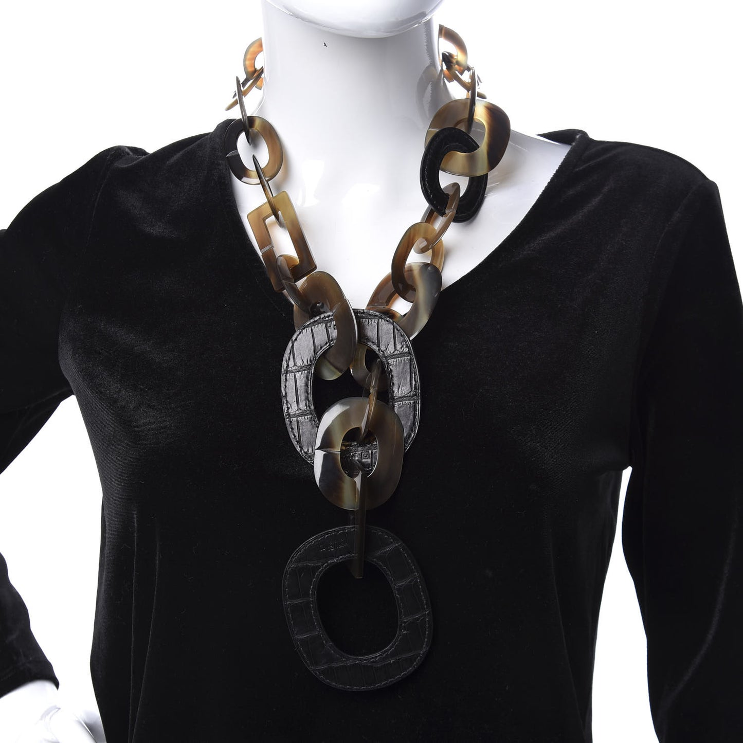 Buffalo Horn Alligator Isidore Necklace Black