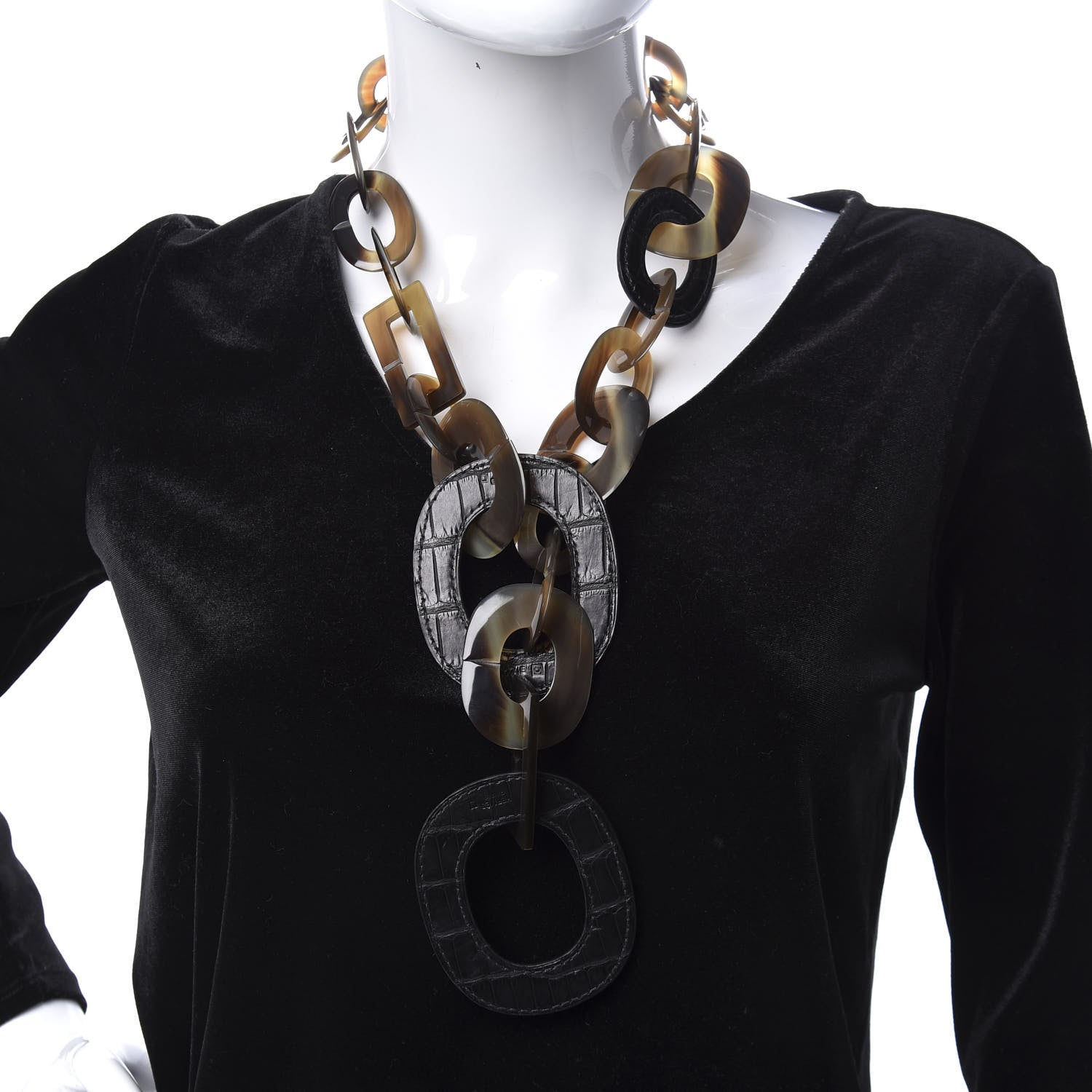 Hermes Buffalo Horn Alligator Isidore Necklace Black 2 of 8