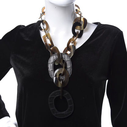 Hermes Buffalo Horn Alligator Isidore Necklace Black 2 of 8