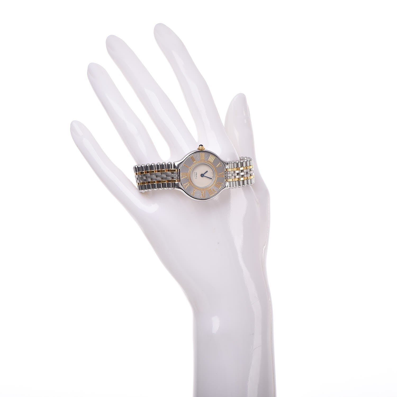 Cartier Stainless Steel 18K Yellow Gold 28mm Must De 21 Bullet Link Quartz Watch 2 of 10