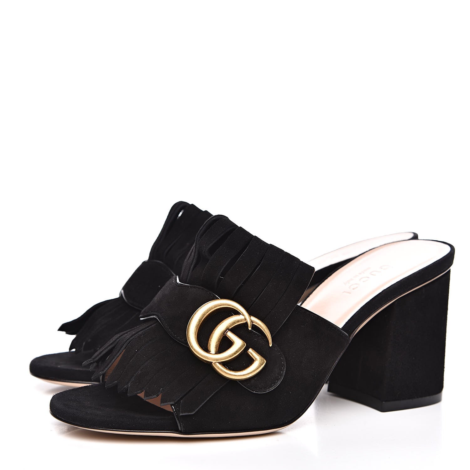Gucci Kid Scamosciato GG Marmont Fringe 75mm Slide Sandals 35 Black 3 of 8