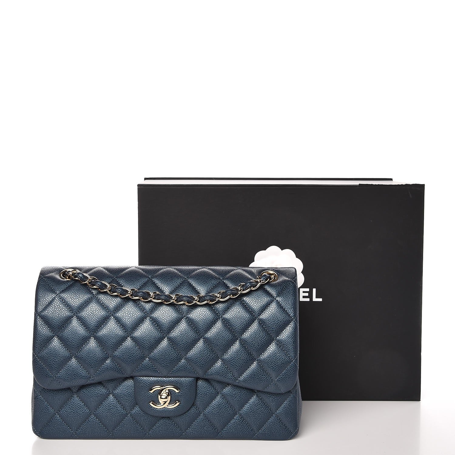 Chanel Iridescent Caviar Quilted Jumbo Double Flap Dark Blue 8 of 8