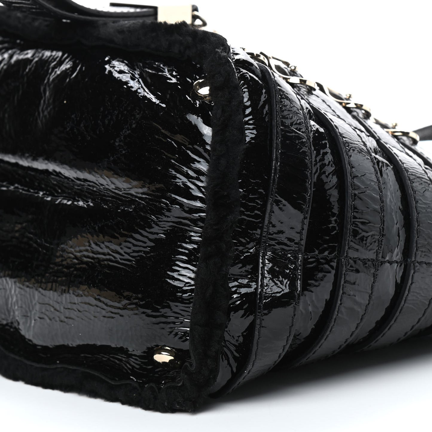 Patent Shearling Bree Tote Black