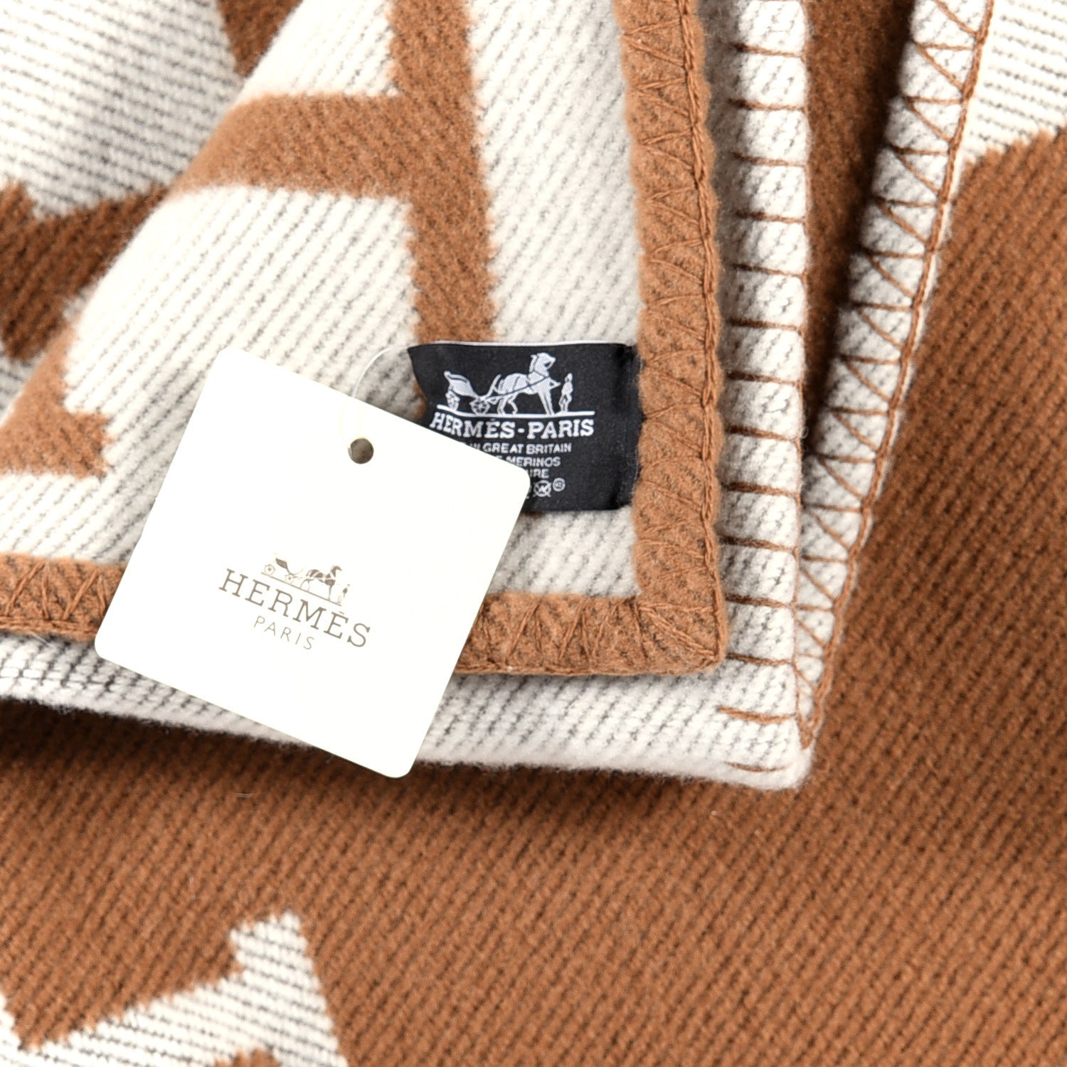 Hermes Wool Cashmere Avalon Blanket Ecru Camel 9 of 9