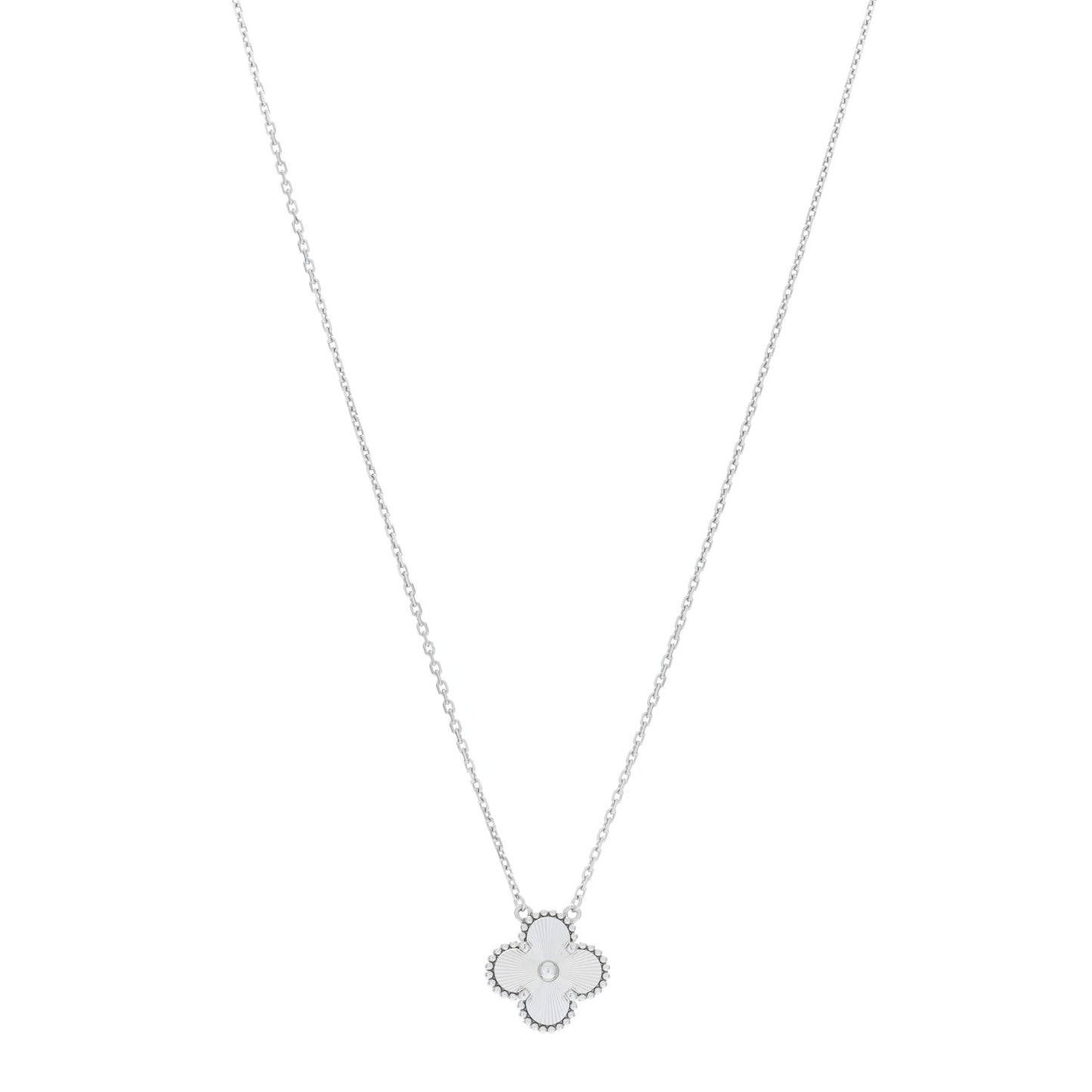 VAN CLEEF & ARPELS 18K White Gold Guilloche Vintage Alhambra Pendant Necklace