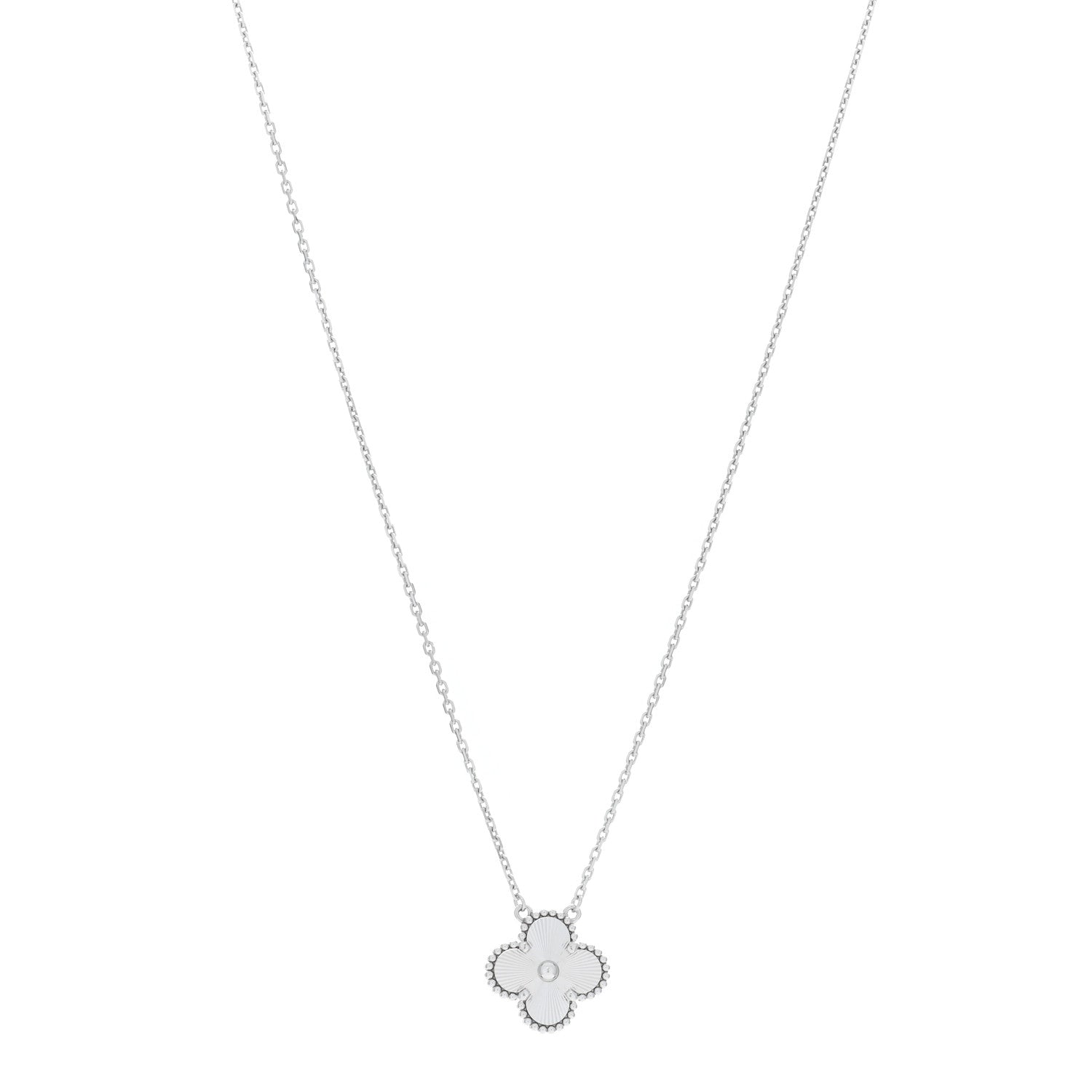 Van Cleef & Arpels VAN CLEEF & ARPELS 18K White Gold Guilloche Vintage Alhambra Pendant Necklace 1 of 5