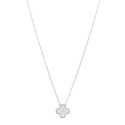 Van Cleef & Arpels VAN CLEEF & ARPELS 18K White Gold Guilloche Vintage Alhambra Pendant Necklace 1 of 5