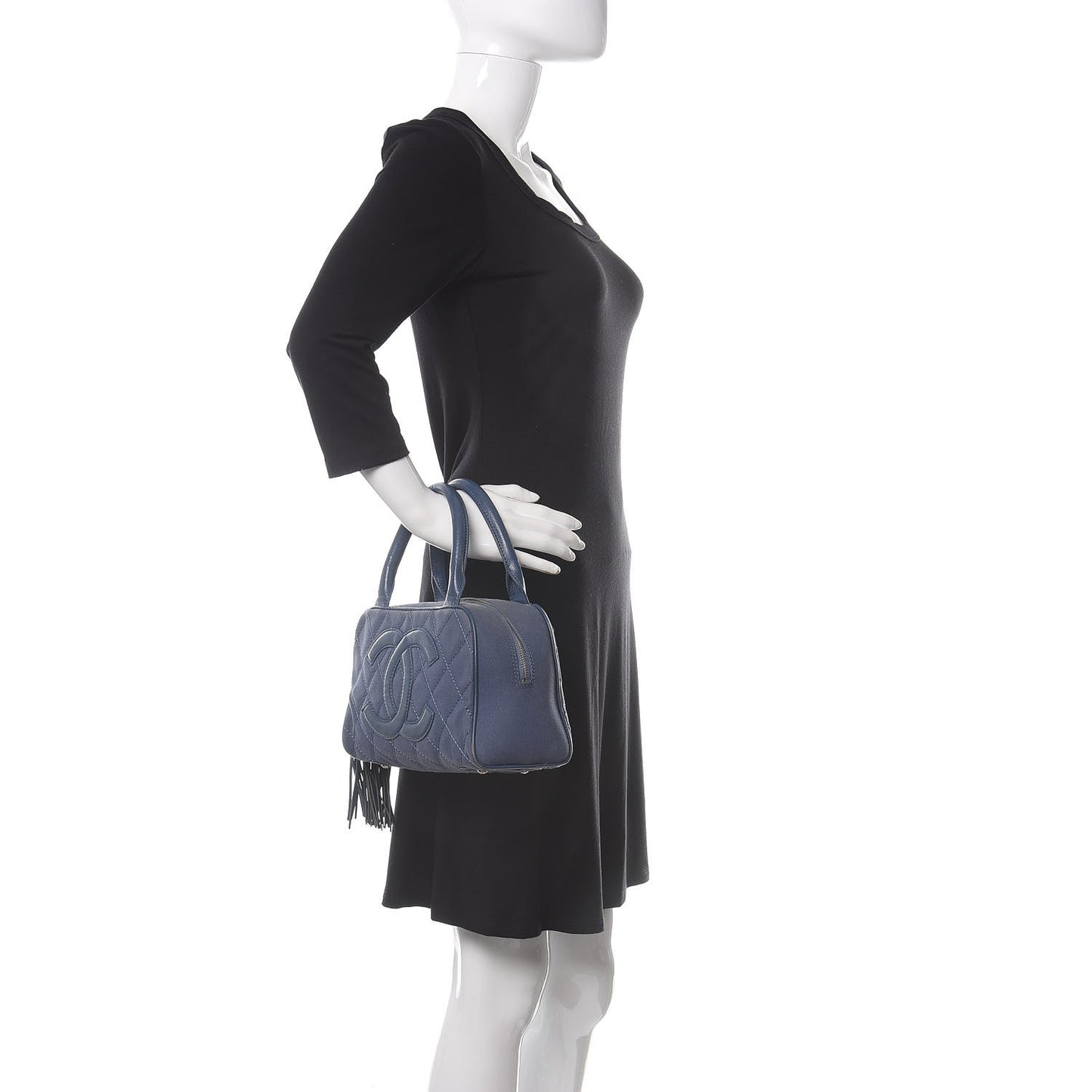 Canvas Quilted Small Bowler Navy Blue