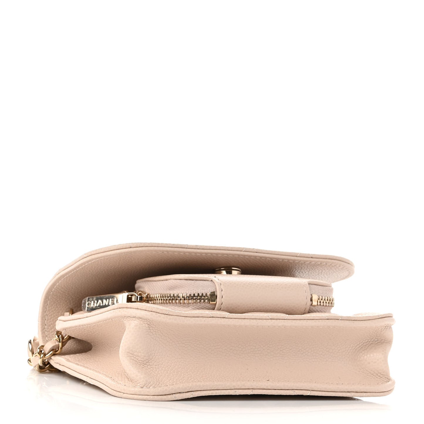 Caviar Quilted Business Affinity Clutch With Chain Flap Beige