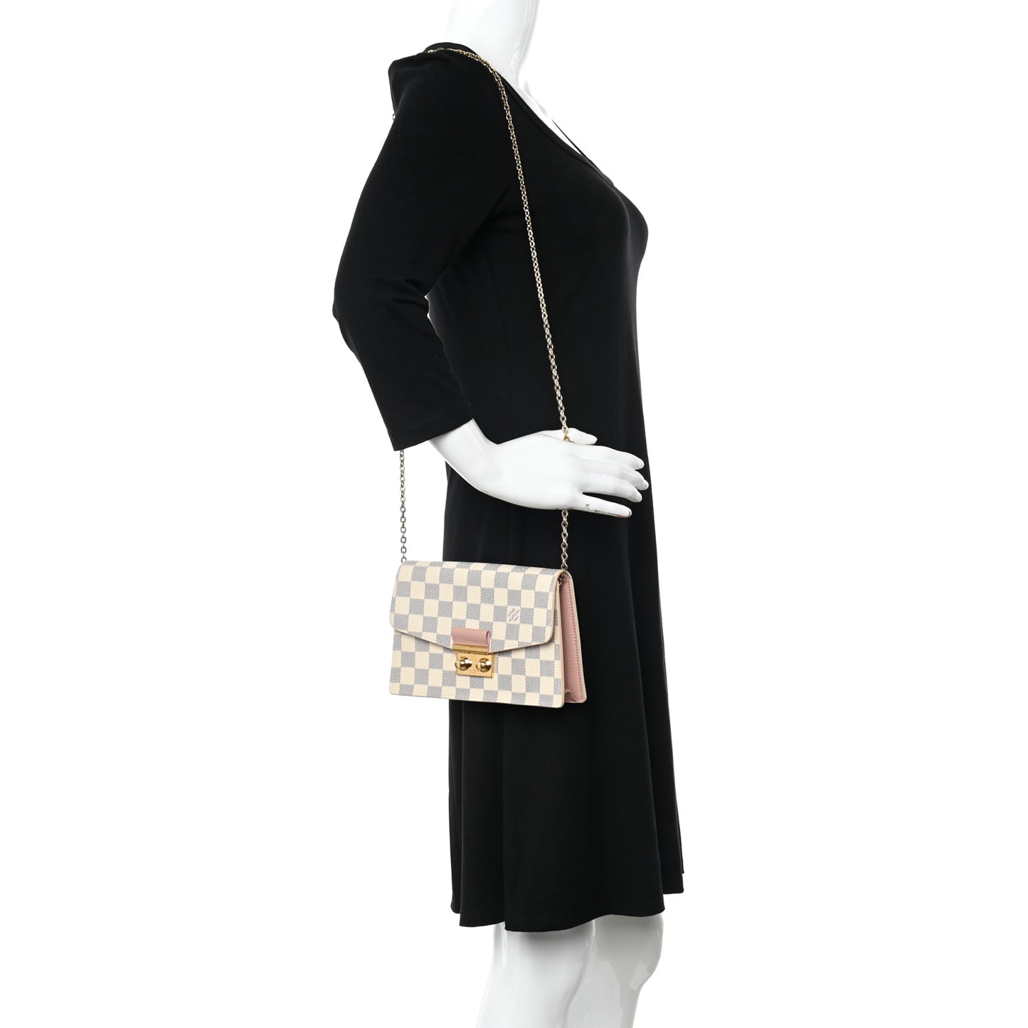 Damier Azur Croisette Chain Wallet Rose Ballerine