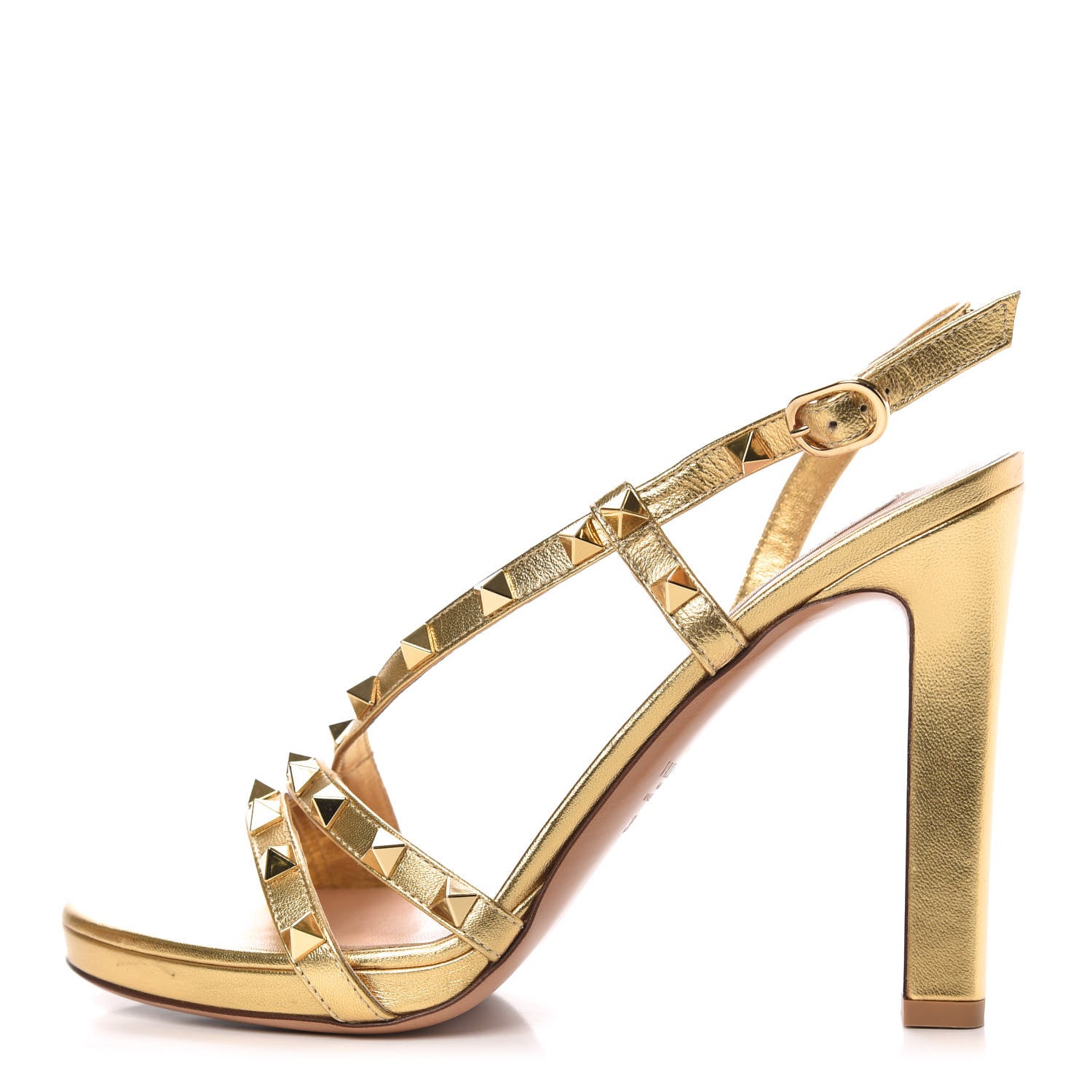 Valentino Garavani Metallic Nappa Rockstud Slingback High Heel Sandals 38.5 Soft Gold 1 of 10