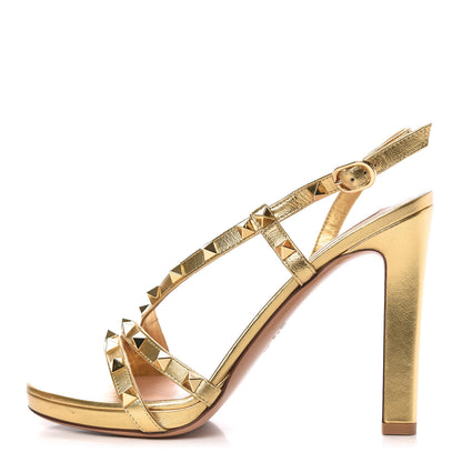 Valentino Garavani Metallic Nappa Rockstud Slingback High Heel Sandals 38.5 Soft Gold 1 of 10