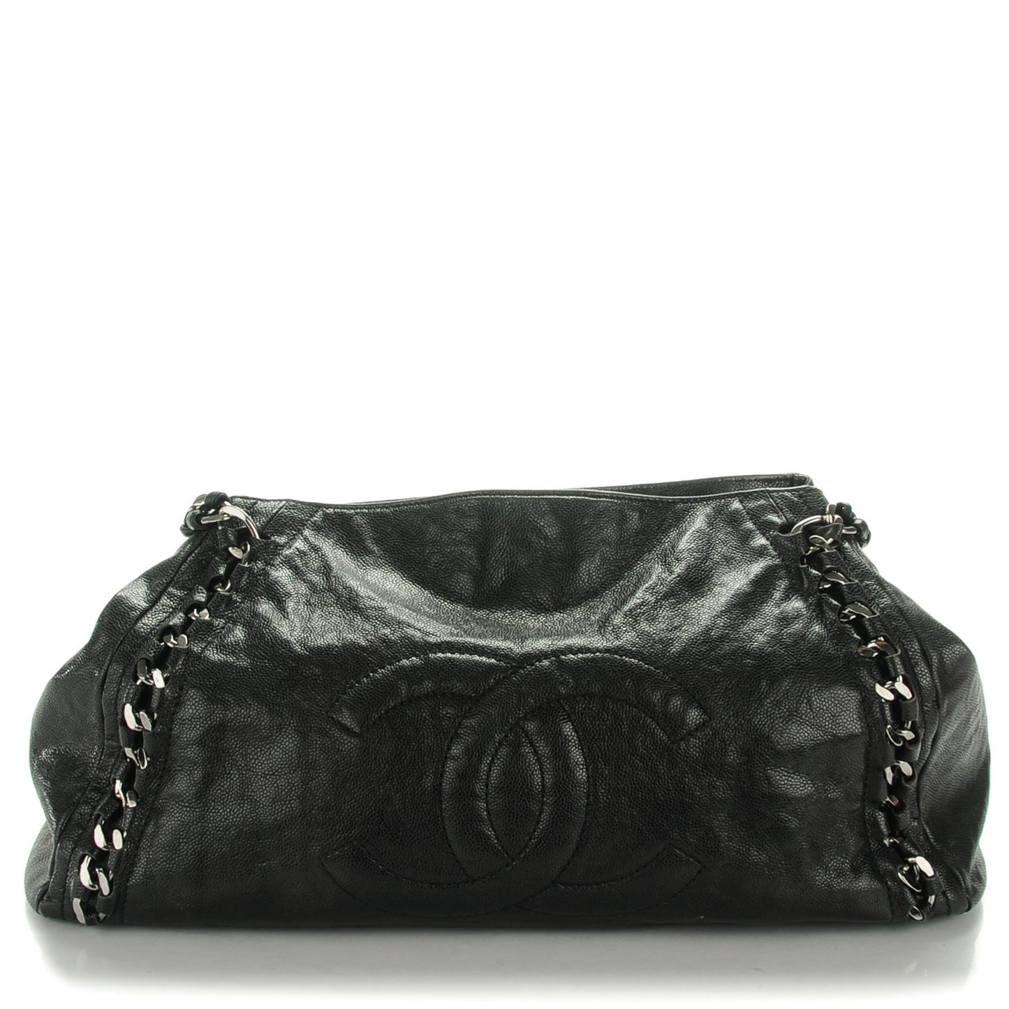 Glazed Caviar East West Modern Chain Tote Black
