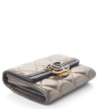 Chanel Metallic Calfskin Quilted CC Chic Flap Card Holder Dark Gold Grey 3 of 7