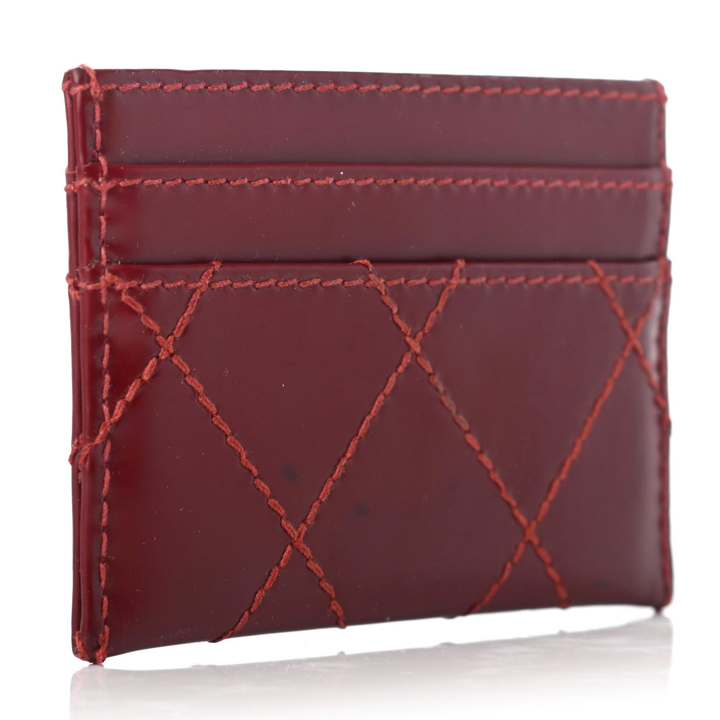 Calfskin Diamond Stitched Card Holder Red