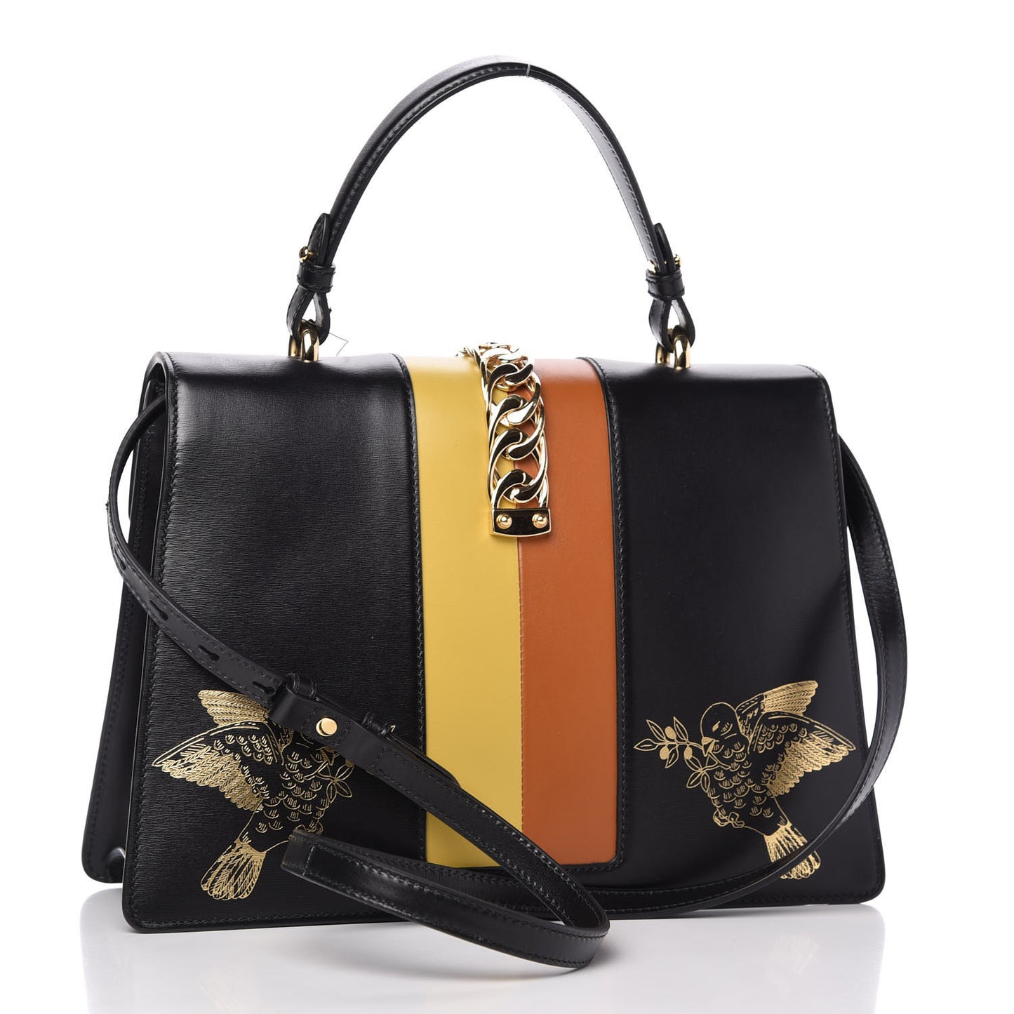 Calfskin Gold Sun Medium Sylvie Top Handle Bag Black