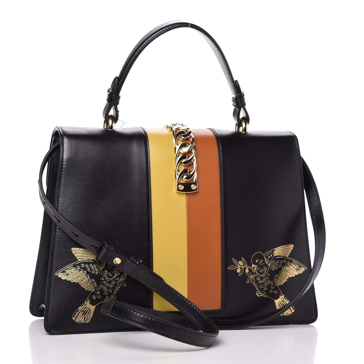 Gucci Calfskin Gold Sun Medium Sylvie Top Handle Bag Black 3 of 9