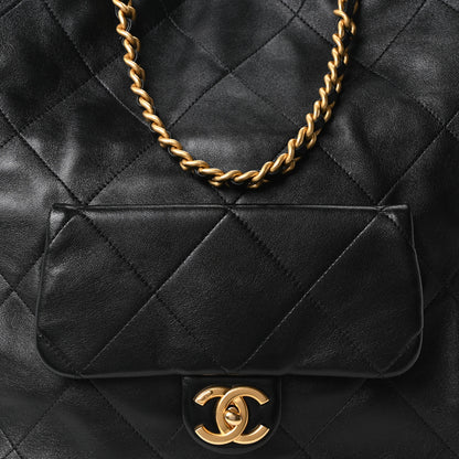 Chanel Shiny Lambskin Quilted Shopping Bag Black 7 of 9