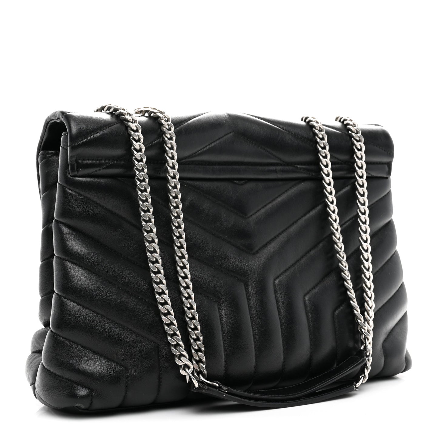 Calfskin Y Quilted Monogram Medium Loulou Chain Satchel Black