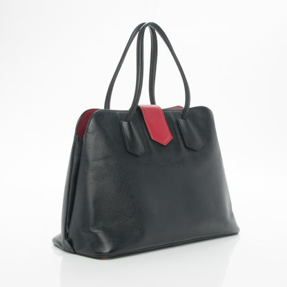 Prada Saffiano Cuir Bi-Color Double Handle Tote Black Fuoco 4 of 11