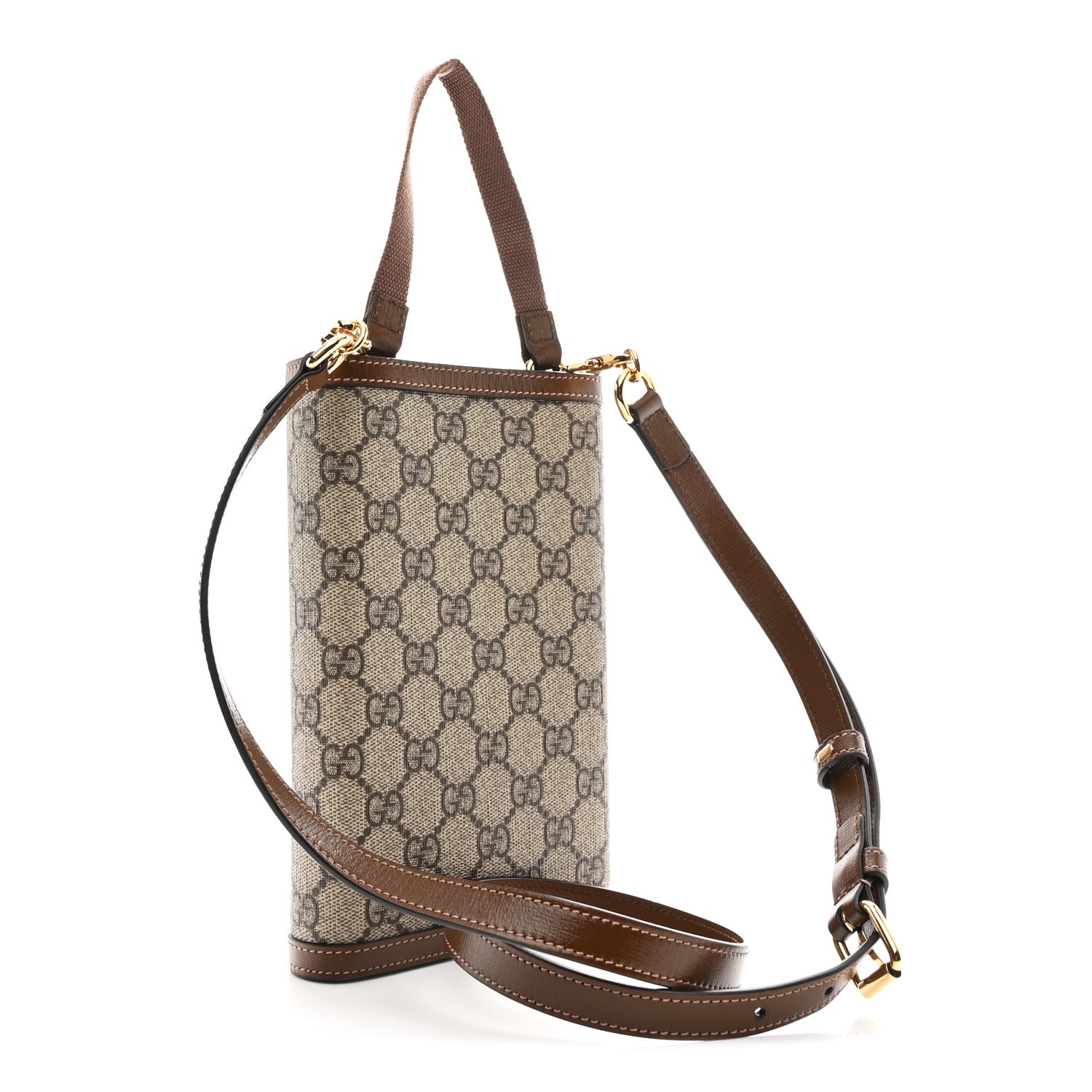 Gucci Supreme Monogram Textured Calfskin Retro Interlocking G Medium Wallet On Strap Beige Ebony Brown Sugar 3 of 11