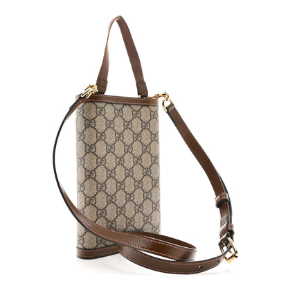 Gucci Supreme Monogram Textured Calfskin Retro Interlocking G Medium Wallet On Strap Beige Ebony Brown Sugar 3 of 11