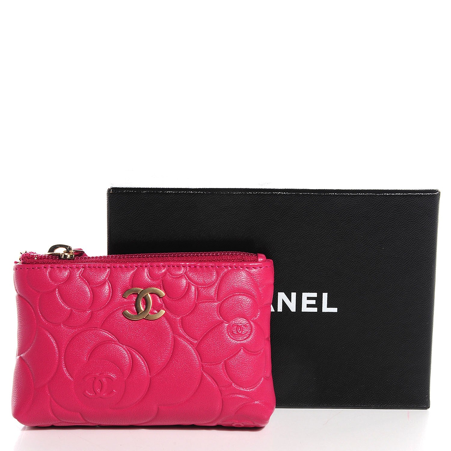 Chanel Lambskin Camellia Embossed Key Holder Case Fuchsia 5 of 8