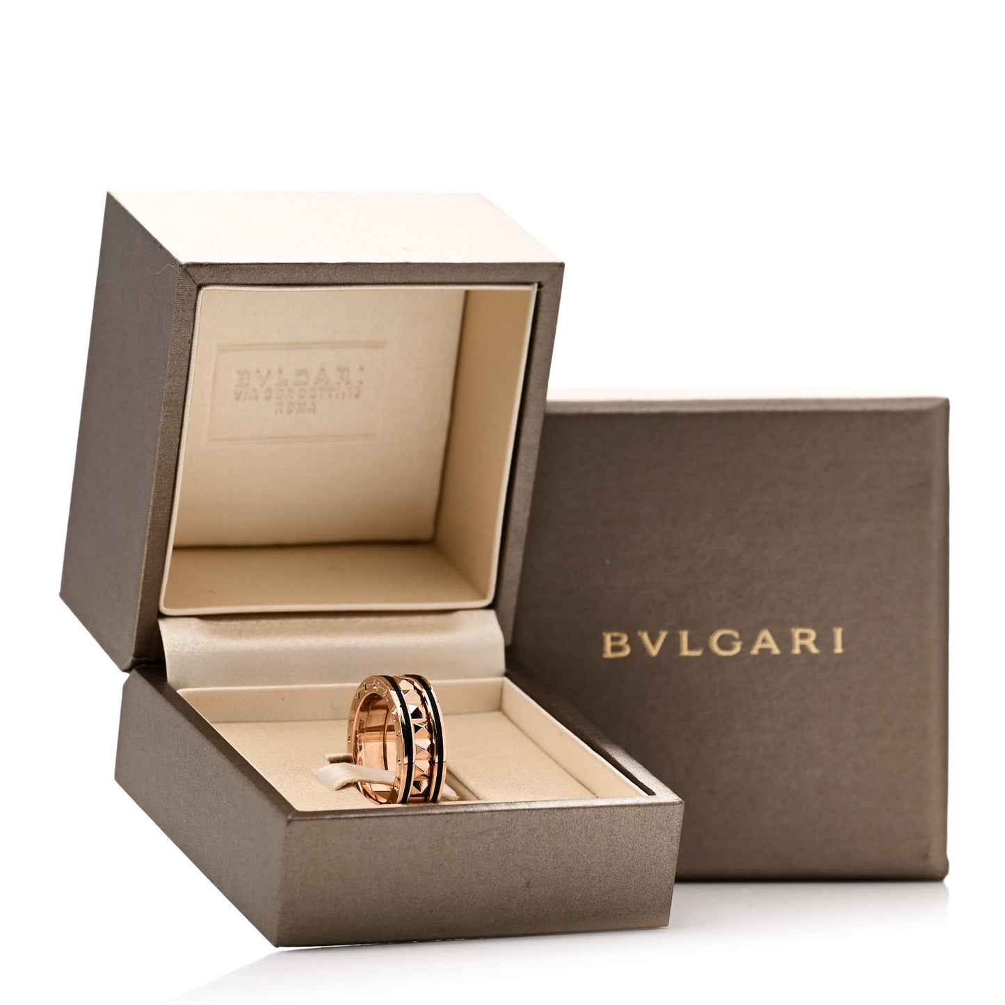 18K Rose Gold Black Ceramic B.Zero1 Rock One-Band Ring 50 5.25