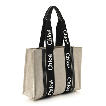 Chloe Linen Calfskin Medium Woody Ribbon Tote Black Blue 3 of 10