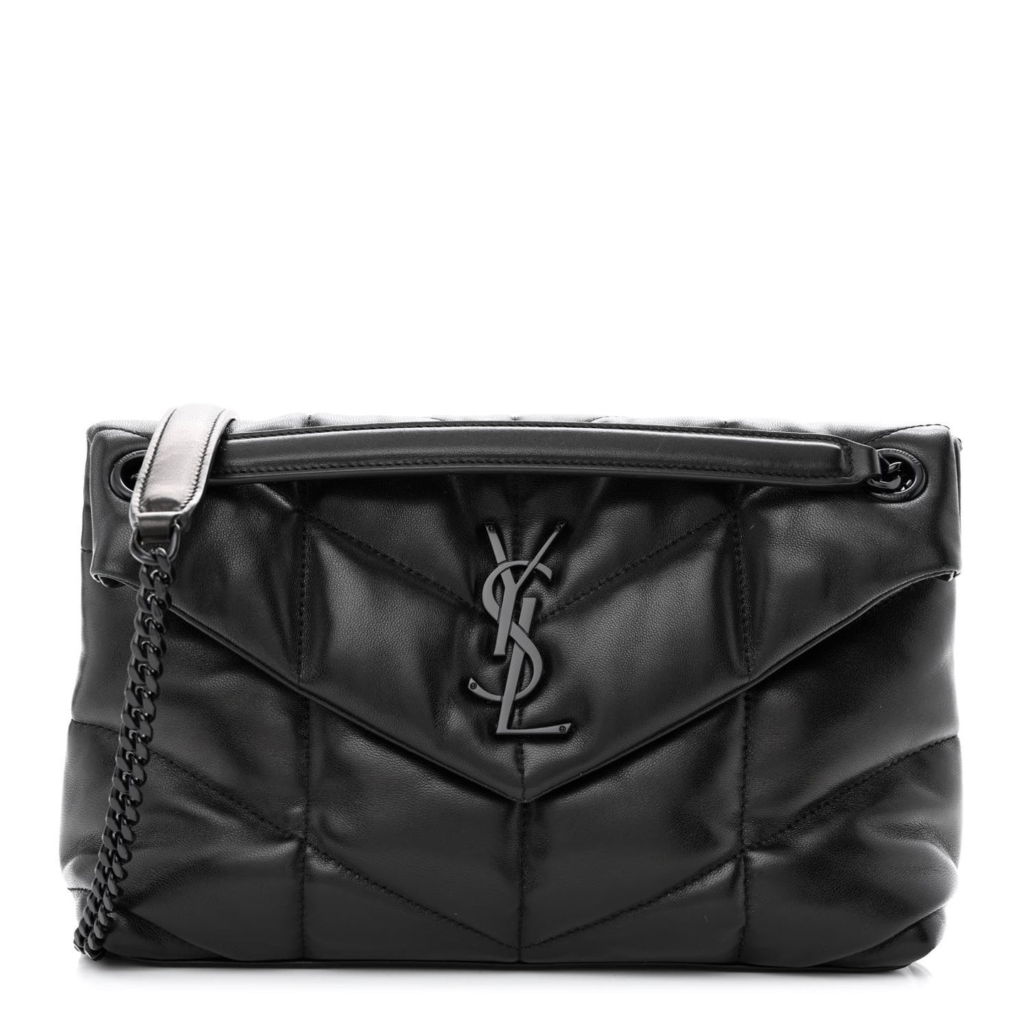 Lambskin Quilted Monogram Monochrome Small Loulou Puffer Chain Satchel Black