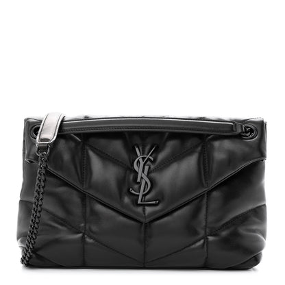 Saint Laurent Lambskin Quilted Monogram Monochrome Small Loulou Puffer Chain Satchel Black 1 of 10