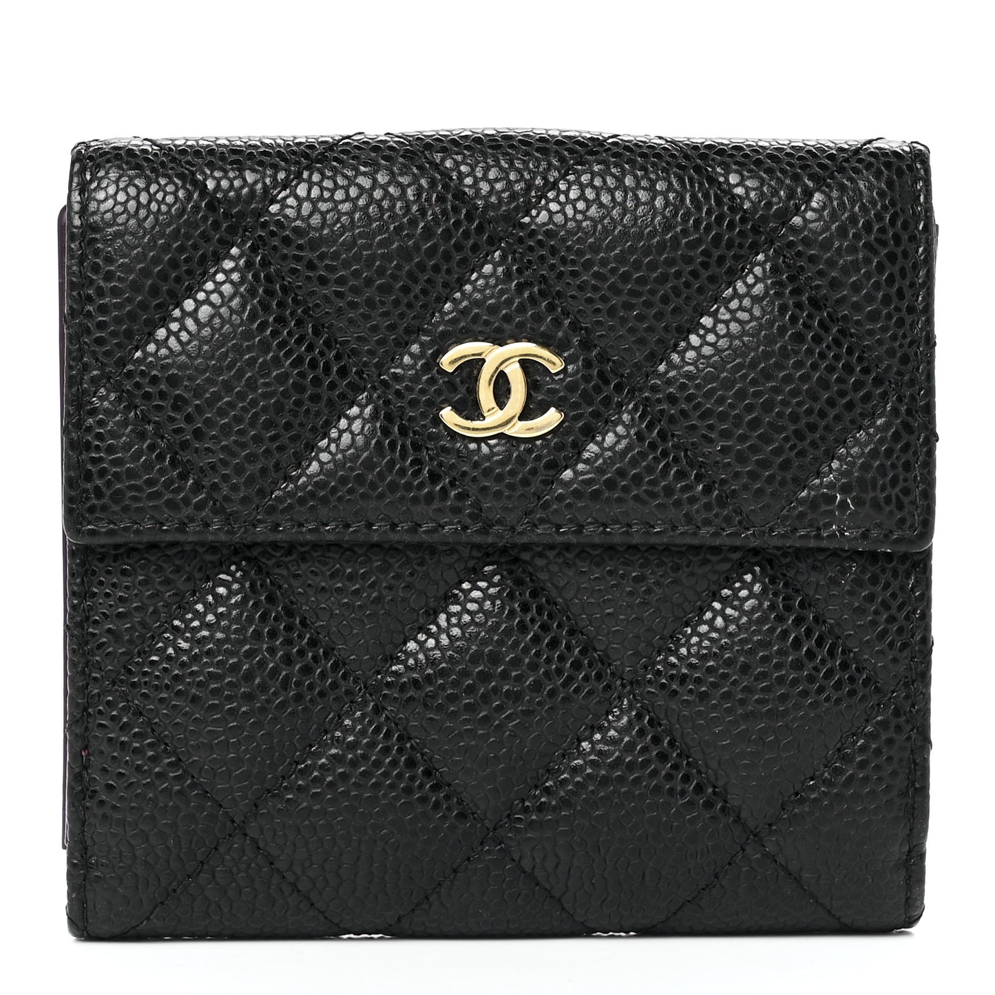 Caviar Quilted Compact French Flap Wallet Black