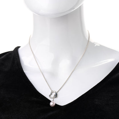 Tiffany Sterling Silver Pink Pearl 9-9.5mm Elsa Peretti Open Heart Lariat Necklace 2 of 7