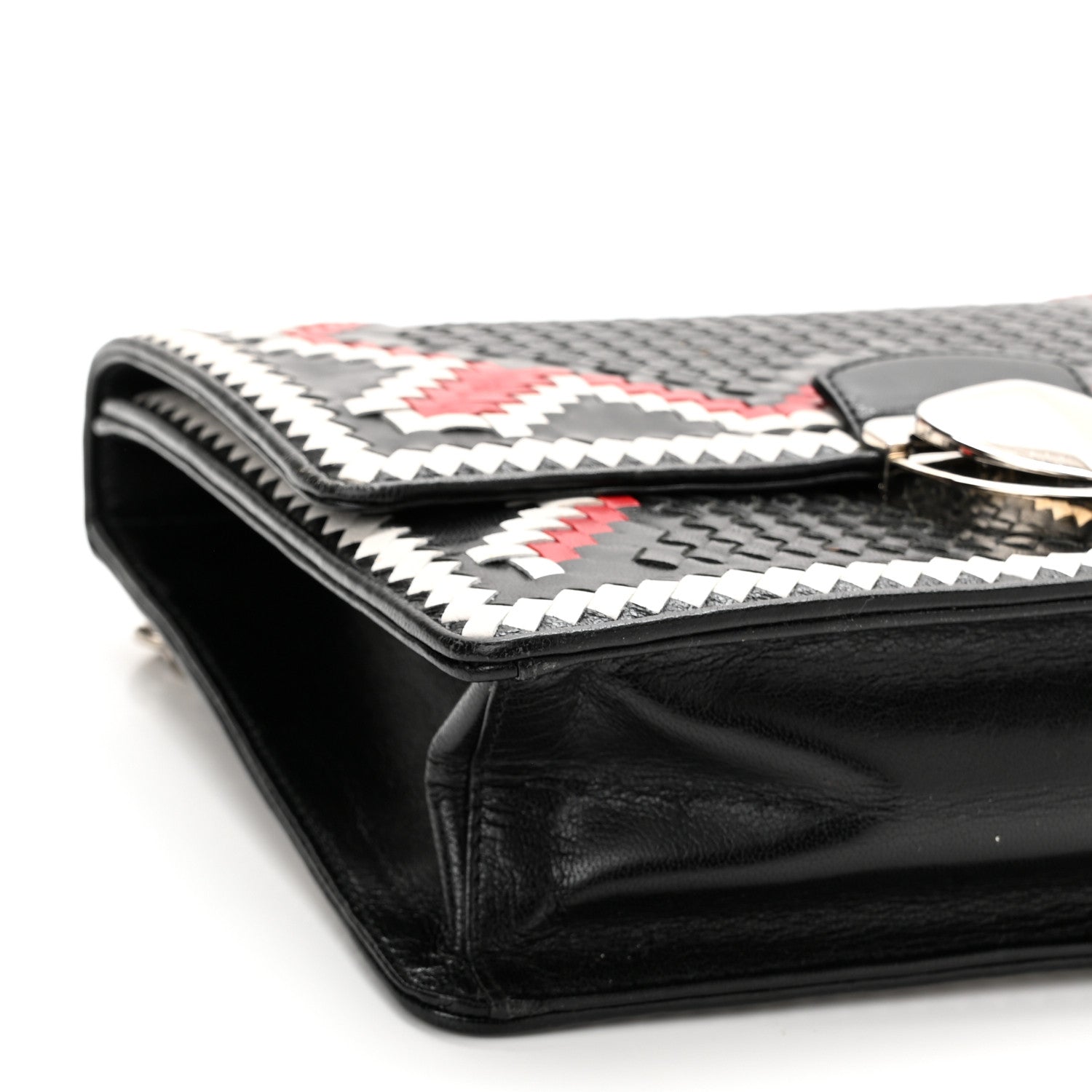 Prada Madras Woven Shoulder Bag Black Fuoco White 8 of 10