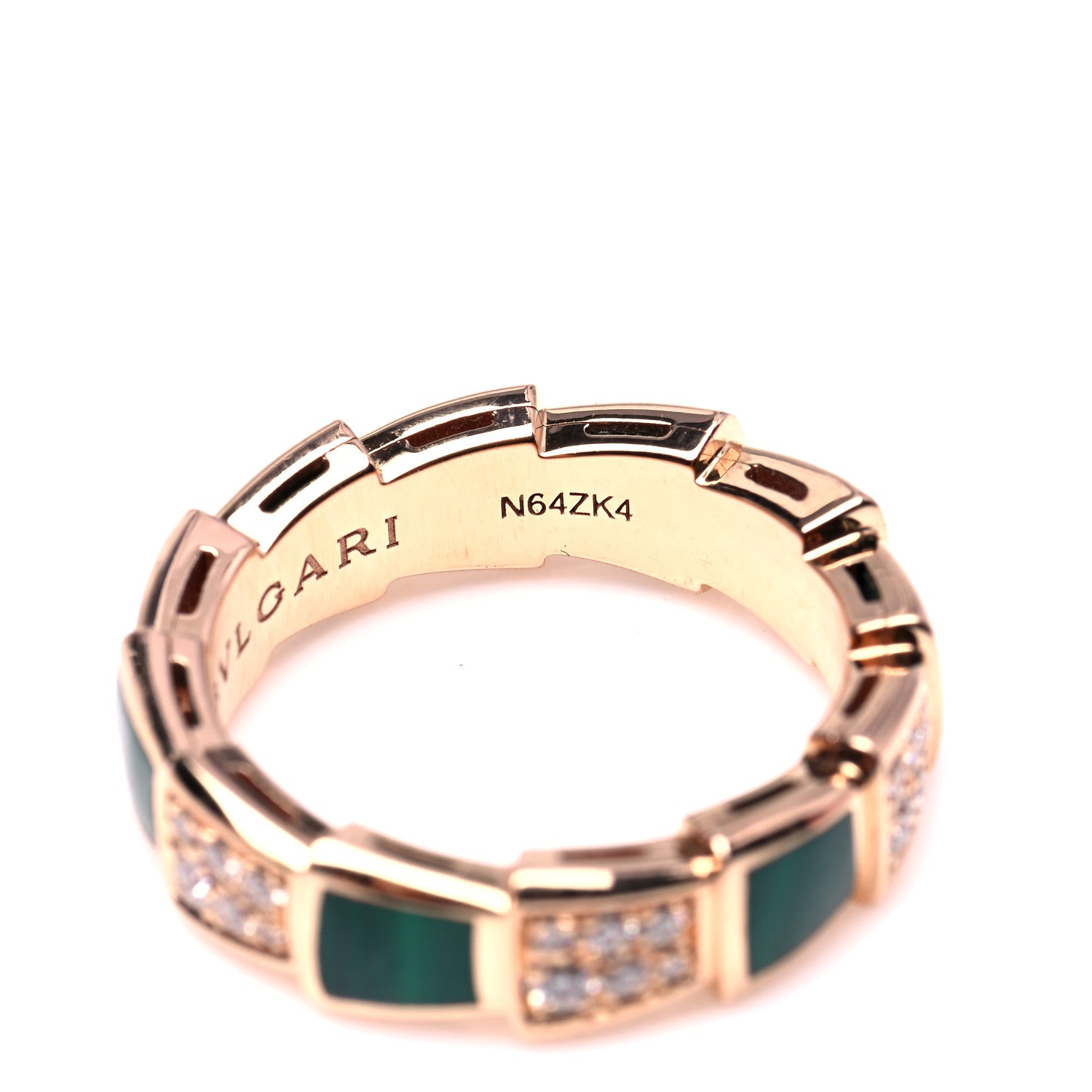 Bulgari 18K Rose Gold Diamond Malachite 6mm Serpenti Viper Band Ring 54 6.75 6 of 8