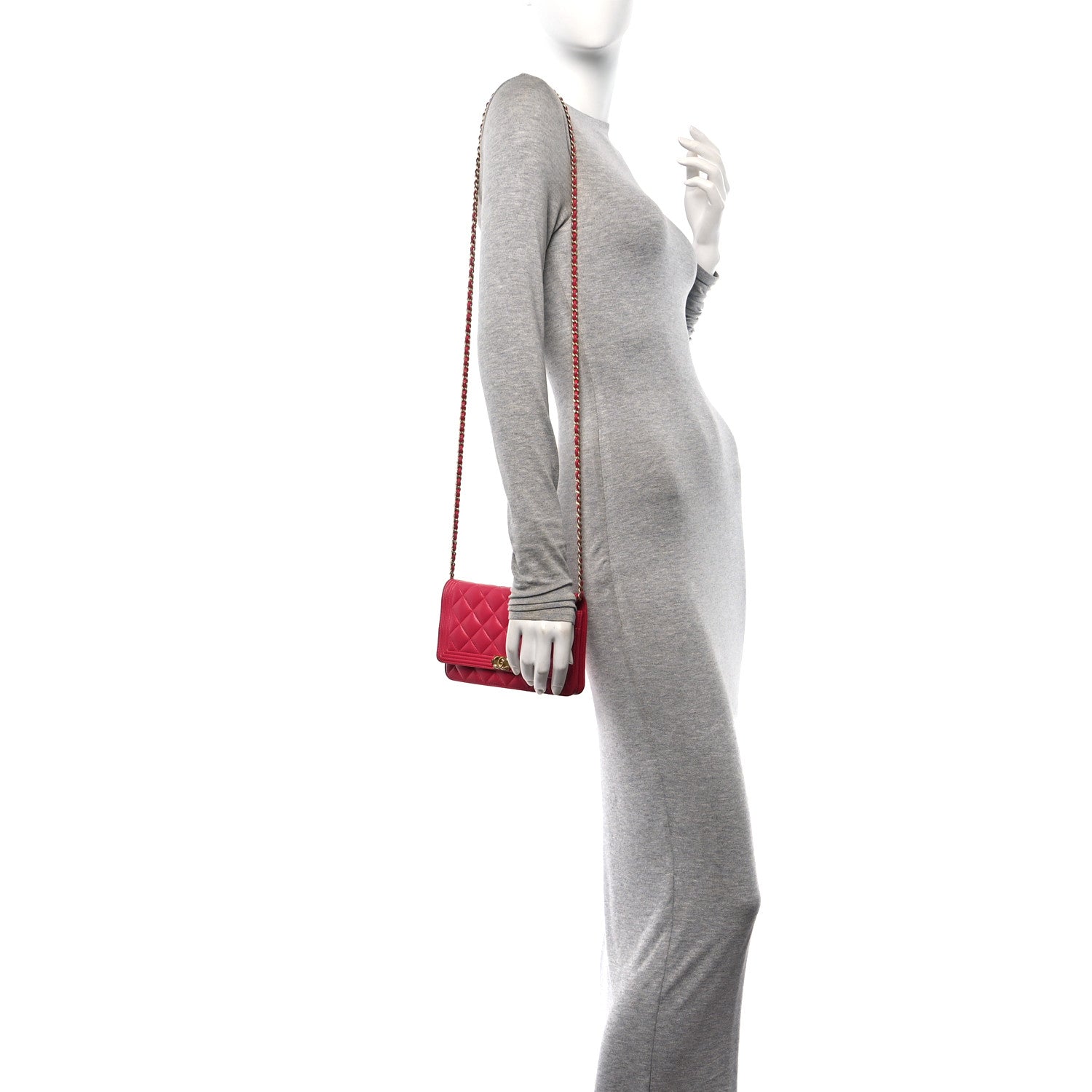 Chanel Lambskin Quilted Boy Wallet On Chain WOC Dark Fuchsia 2 of 14