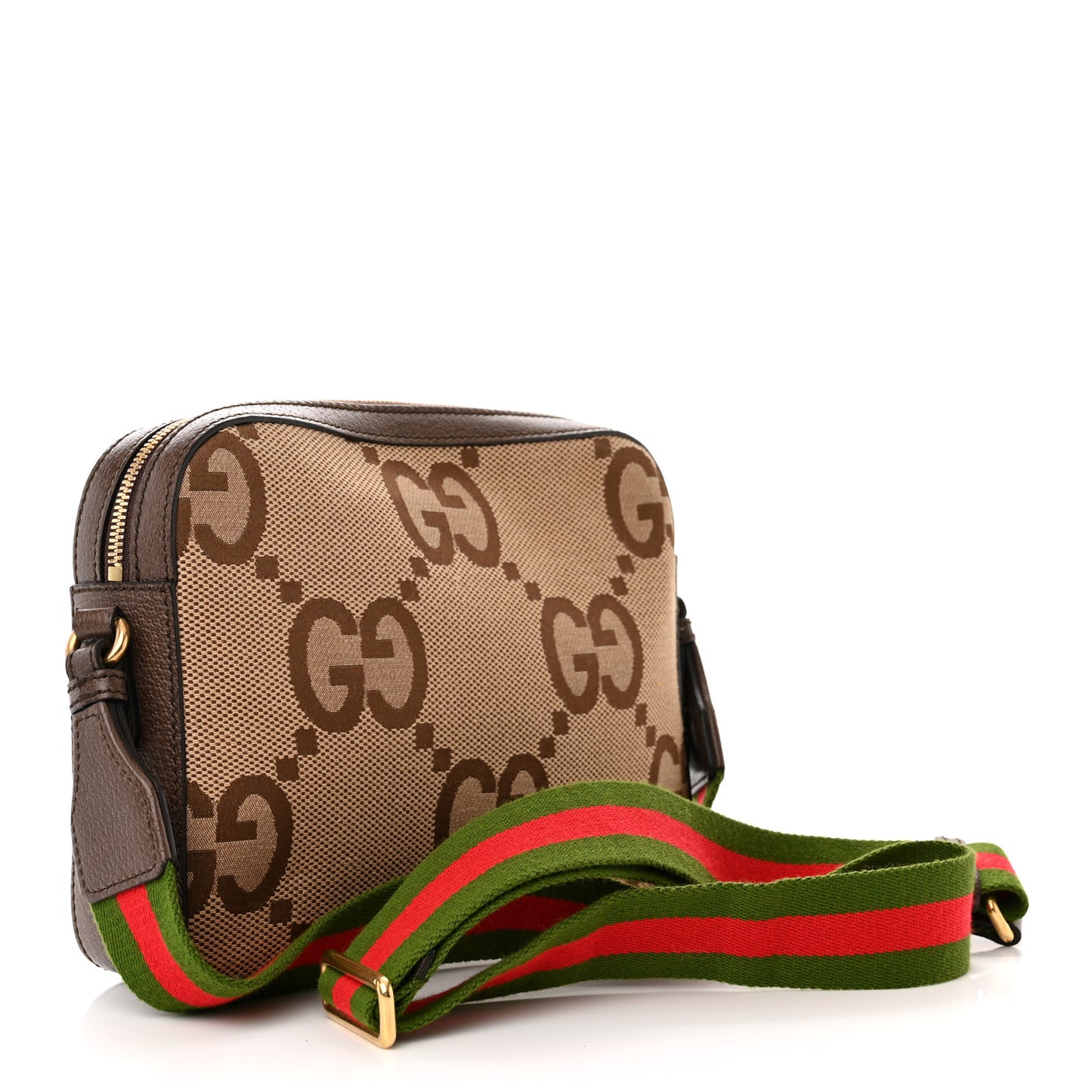 Monogram Jumbo GG Textured Dollar Calfskin Web Messenger Shoulder Bag Camel Ebony New Acero