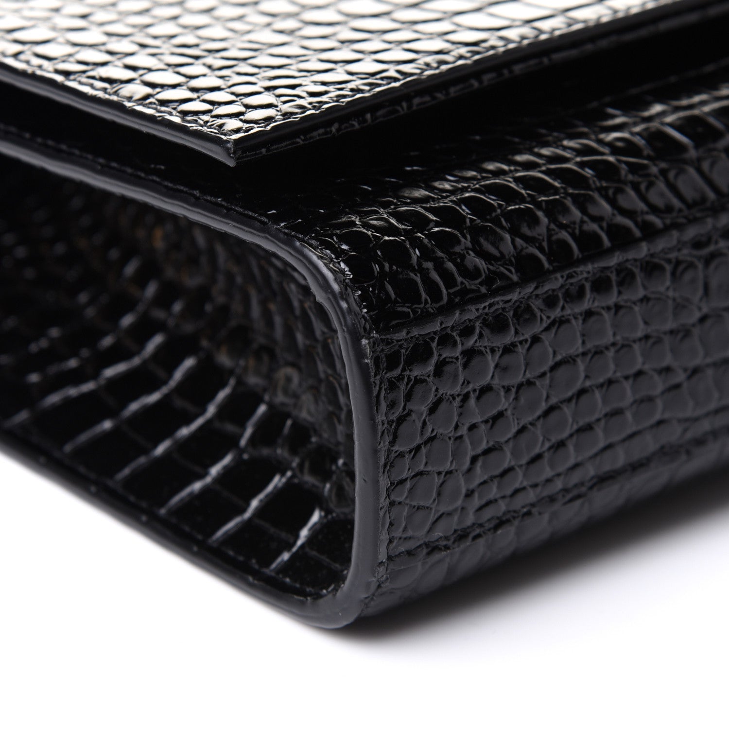 Saint Laurent Calfskin Crocodile Embossed Medium Classic Monogram Kate Tassel Satchel Black 9 of 10