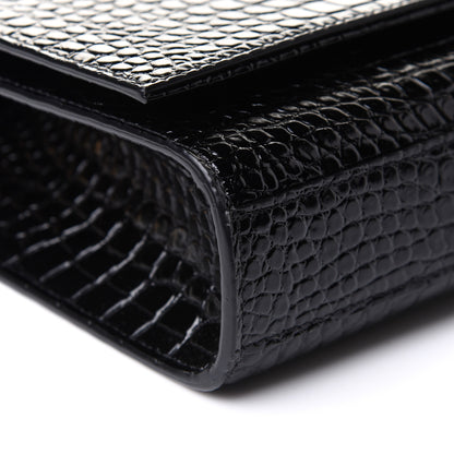 Saint Laurent Calfskin Crocodile Embossed Medium Classic Monogram Kate Tassel Satchel Black 9 of 10
