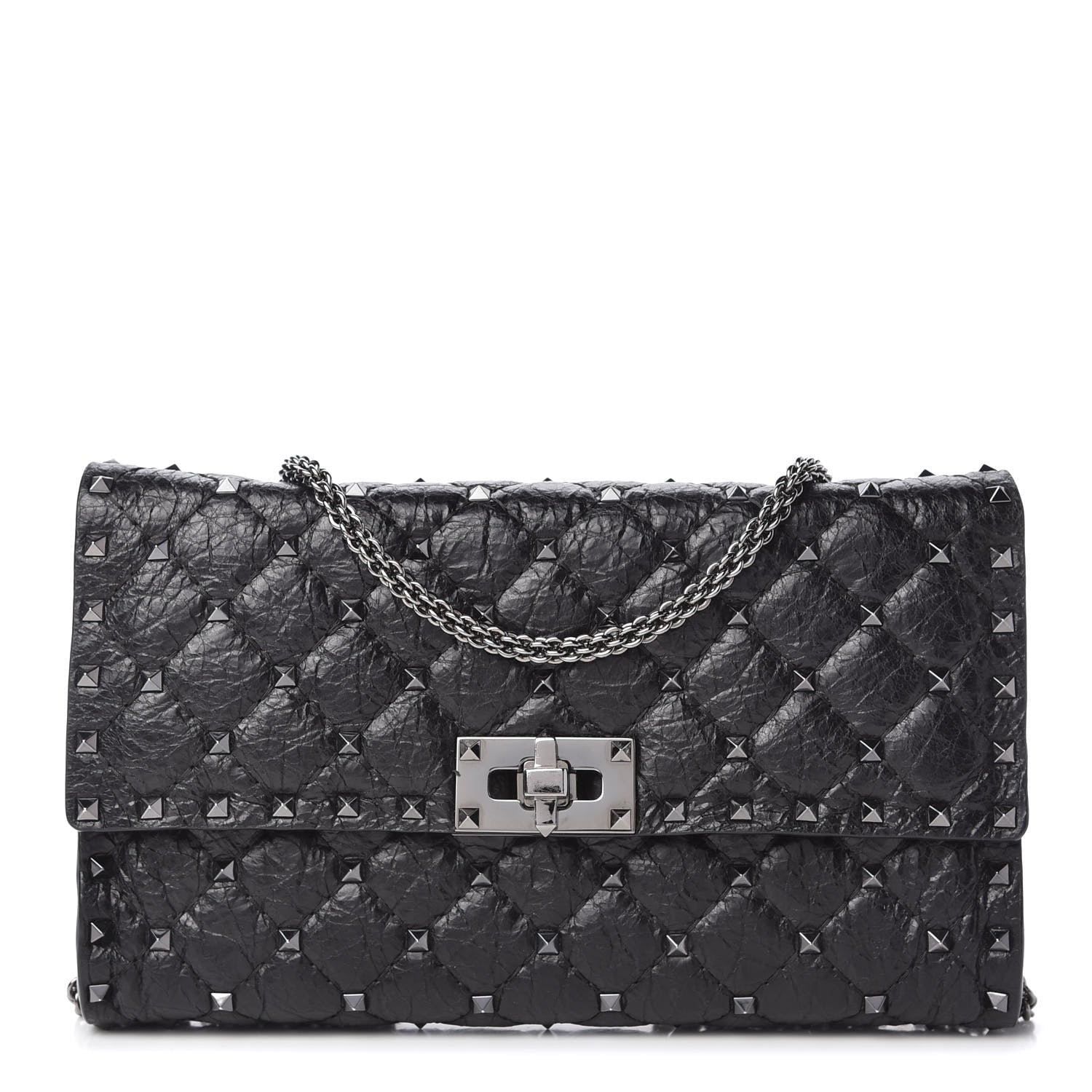 Valentino Garavani Craquele Nappa Rockstud Spike Wallet on Chain Black 1 of 10