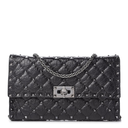 Valentino Garavani Craquele Nappa Rockstud Spike Wallet on Chain Black 1 of 10