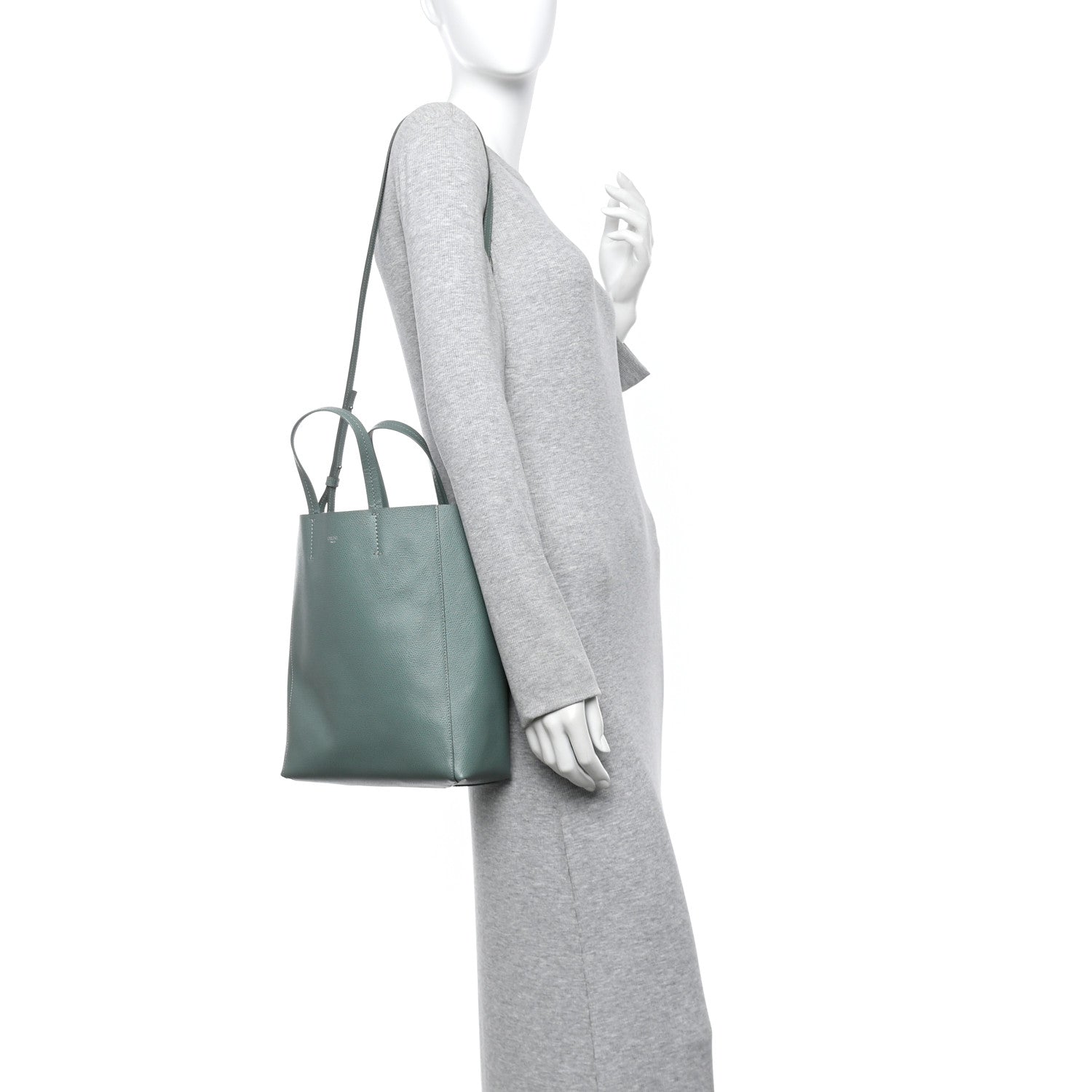 Celine Grained Calfskin Small Vertical Cabas Green 2 of 10