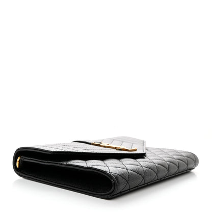 Saint Laurent Grain De Poudre Textured Mixed Matelasse Triquilt Monogram Clutch Black 4 of 11