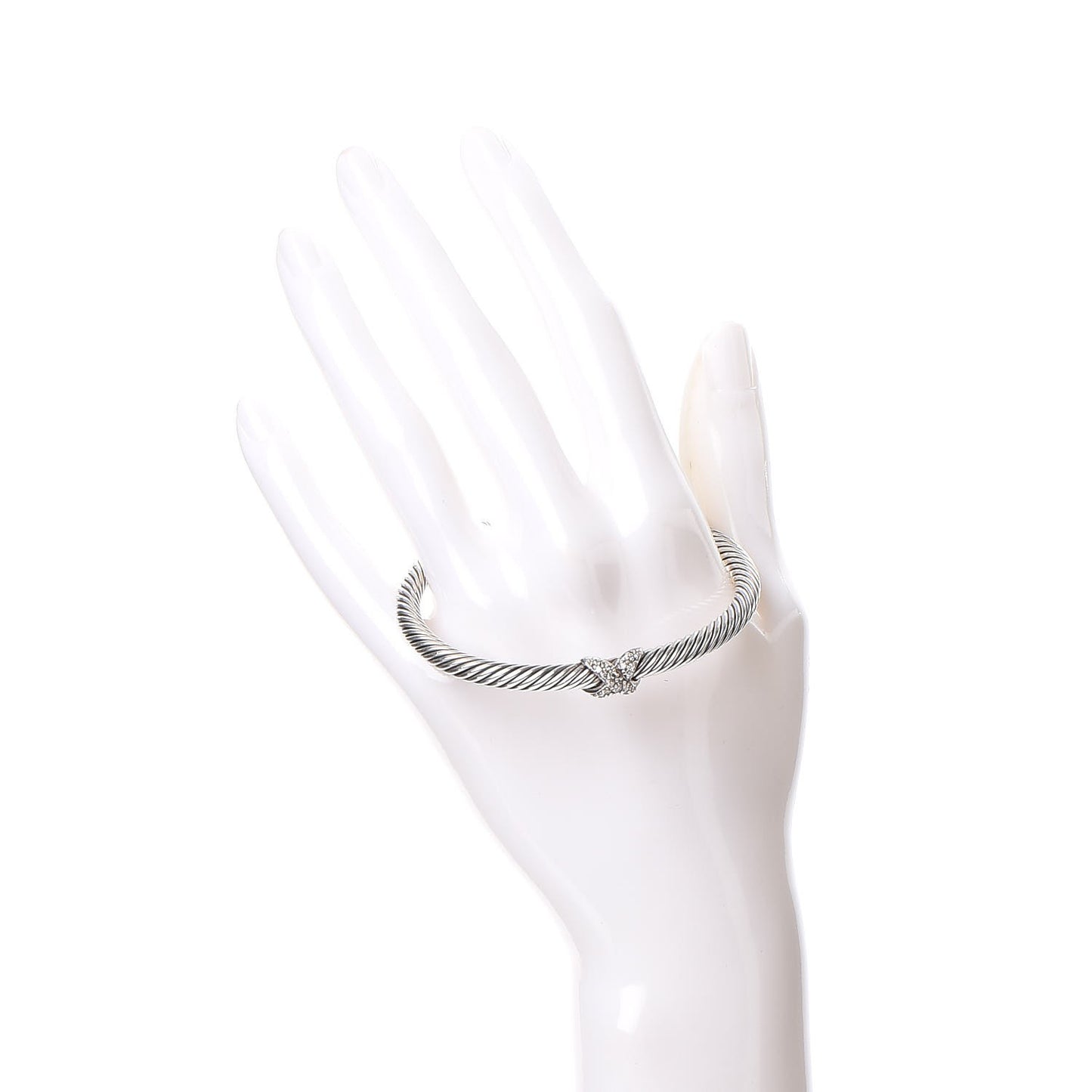 Sterling Silver 18K White Gold Diamond Pave 5mm X Cable Bracelet
