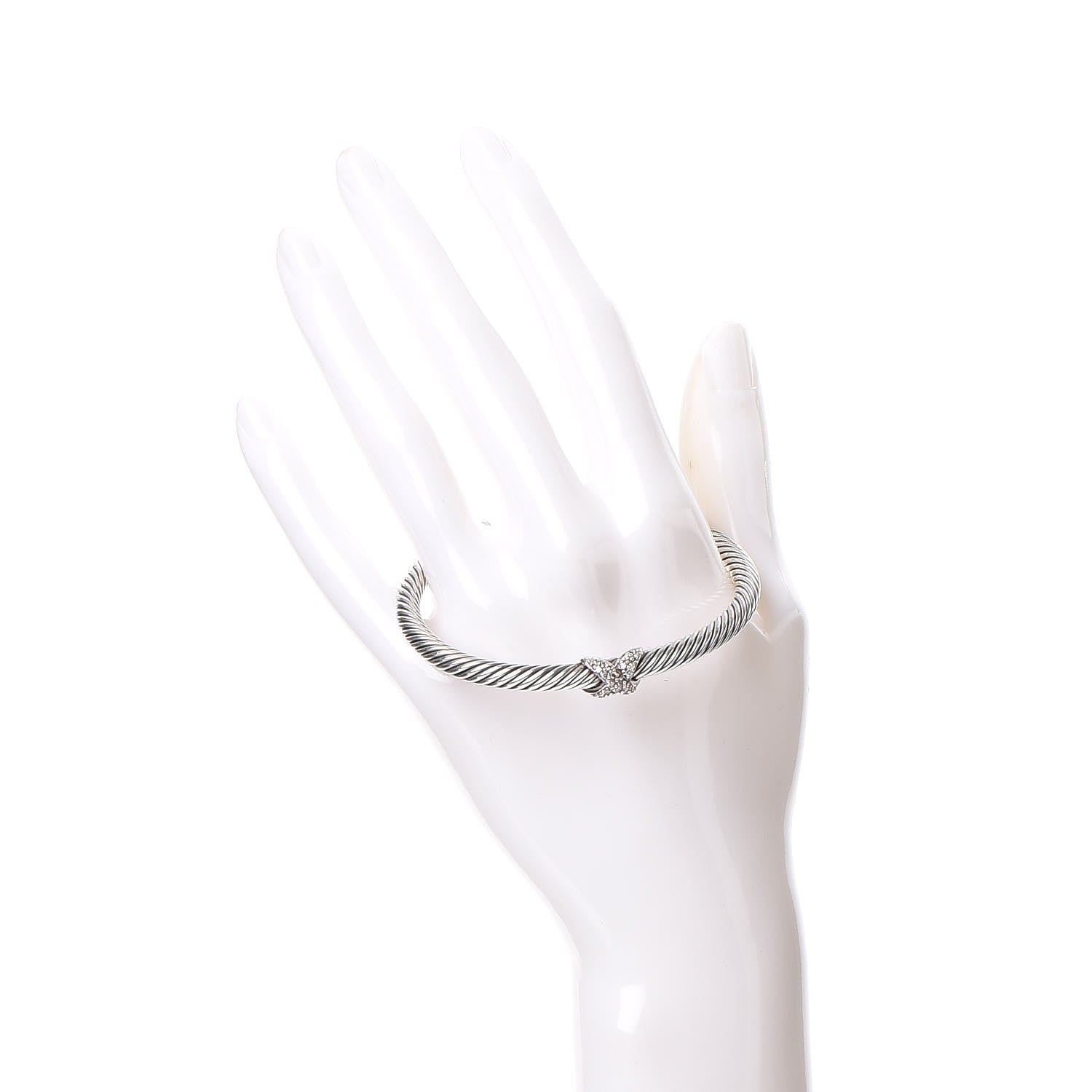 David Yurman Sterling Silver 18K White Gold Diamond Pave 5mm X Cable Bracelet 2 of 5