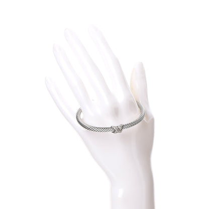 David Yurman Sterling Silver 18K White Gold Diamond Pave 5mm X Cable Bracelet 2 of 5