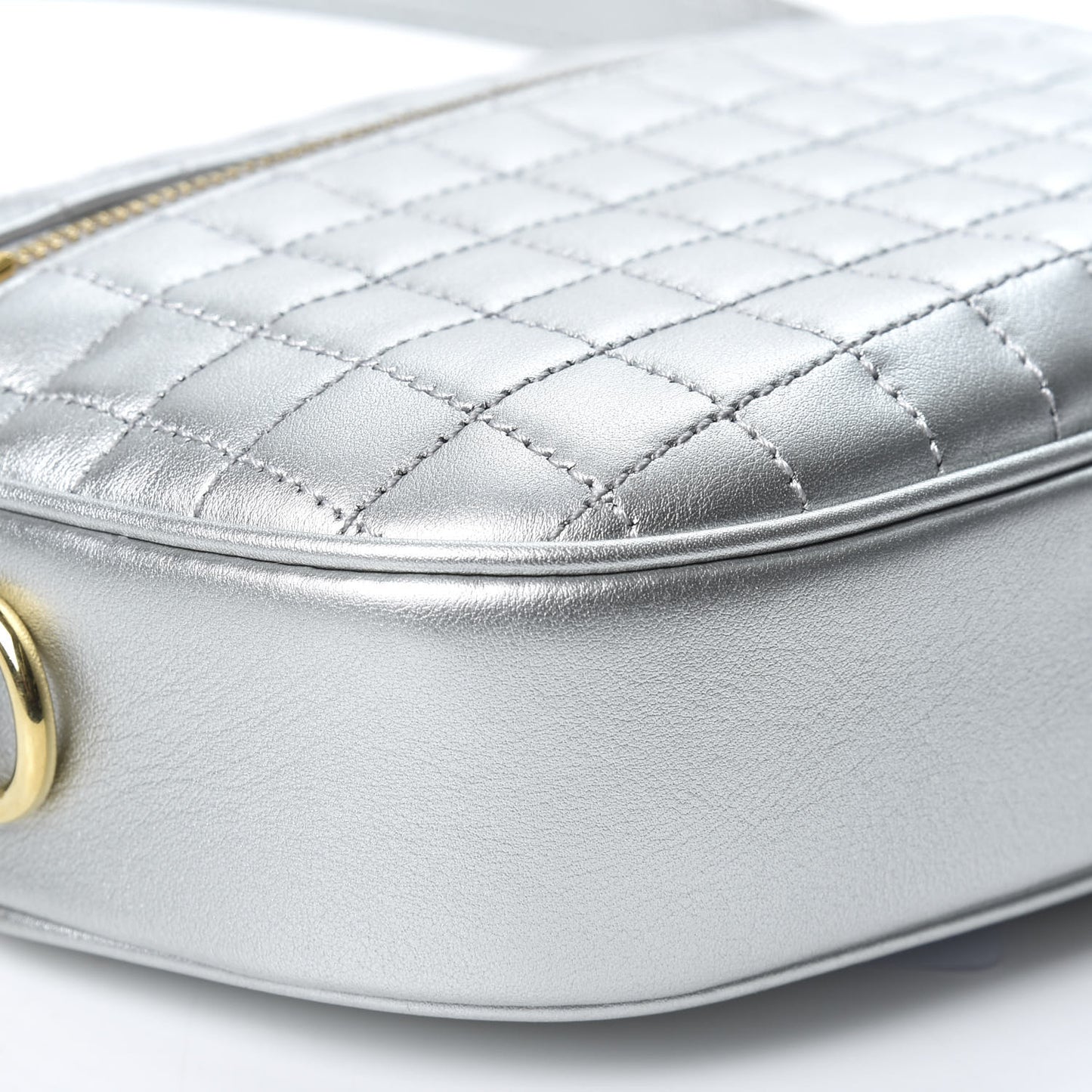 Laminated Calfskin Quilted Small C Charm Bag Silver