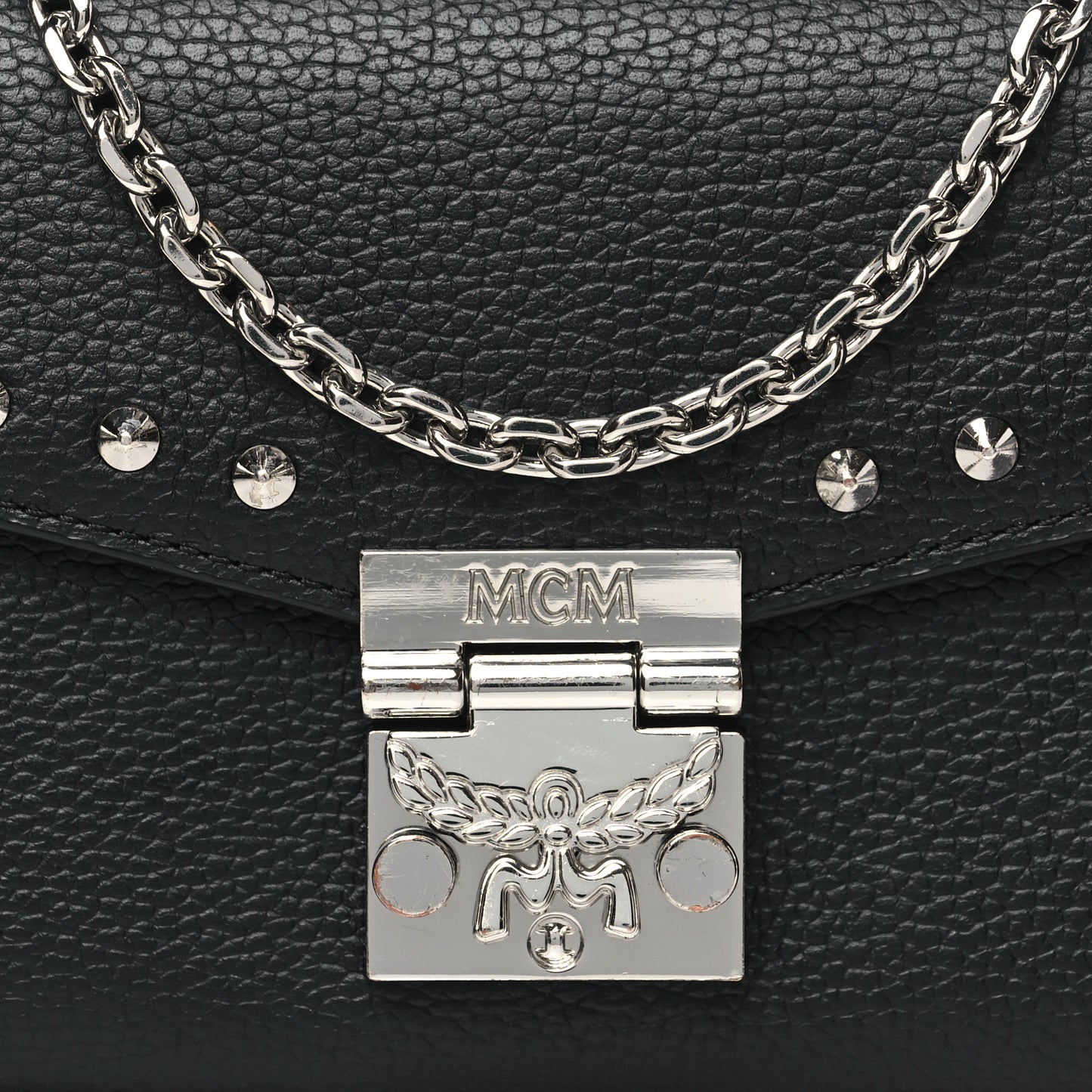 Grained Calfskin Studded Large Patricia Wallet On Chain Black